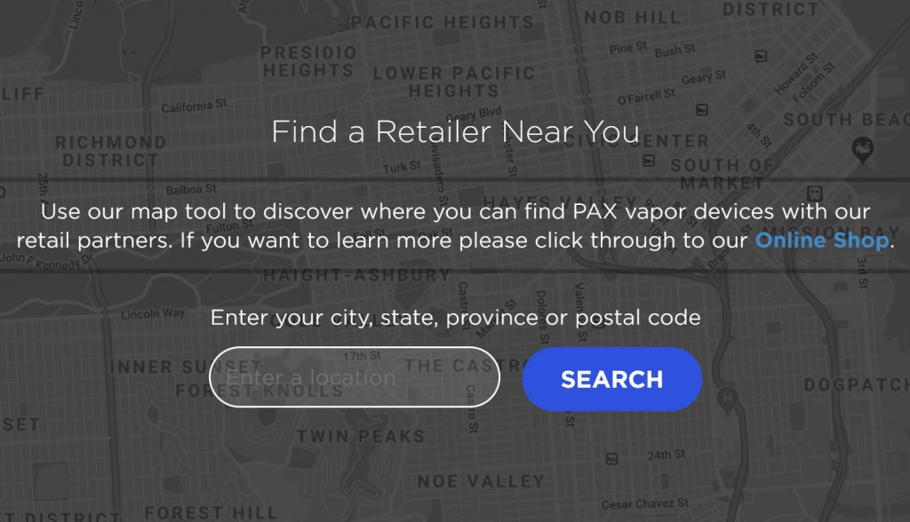 Pax Vaporizer Store Locator Tool