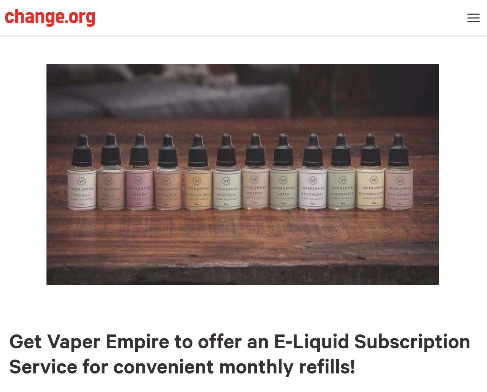 Vaper Empire E Juice Subscription Petition